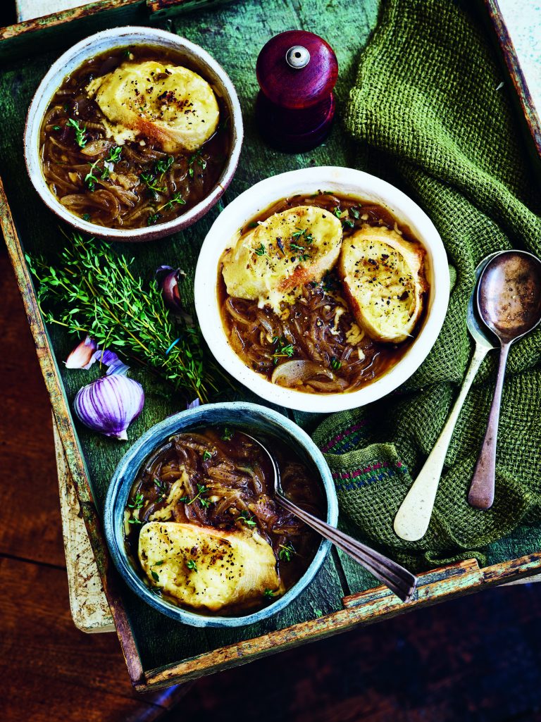 French Onion Soup. Cooked by Chef Gaz Oakley, Photographed by Simon Smith.