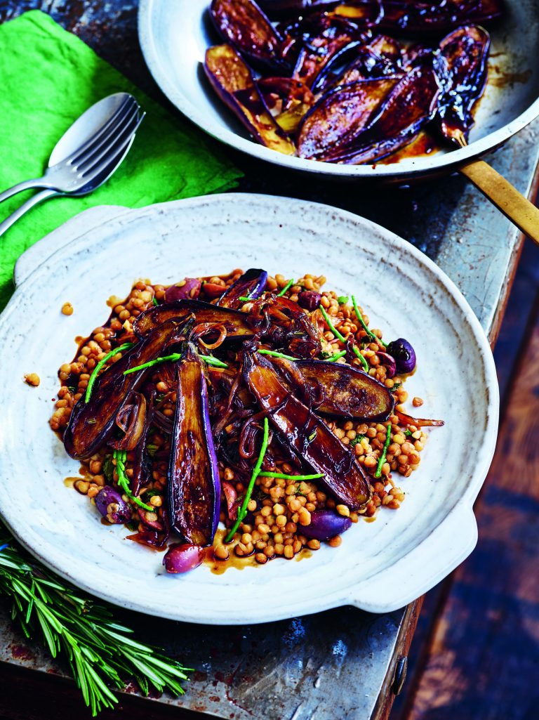 Umami Eggplants, cooked by Gaz Oakley, photographed by Simon Smith