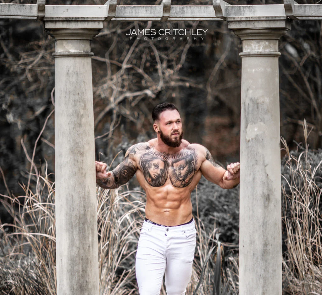 Sam Perrin with his shirt off