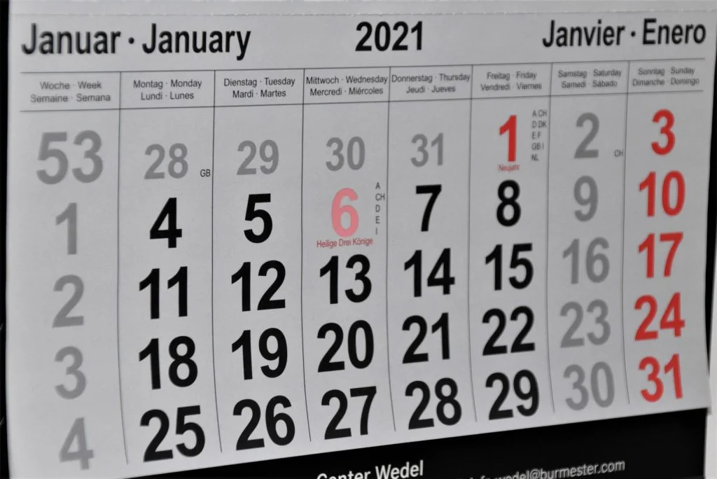 Calendar of New Year’s Resolutions