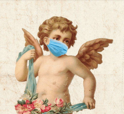 Cupid wearing face mask