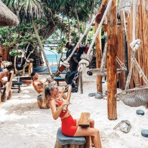 The gym boasts a large array of free weights