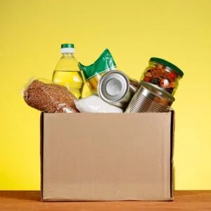 Box of foods with best by dates