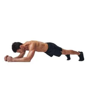 Man performs elongated plank