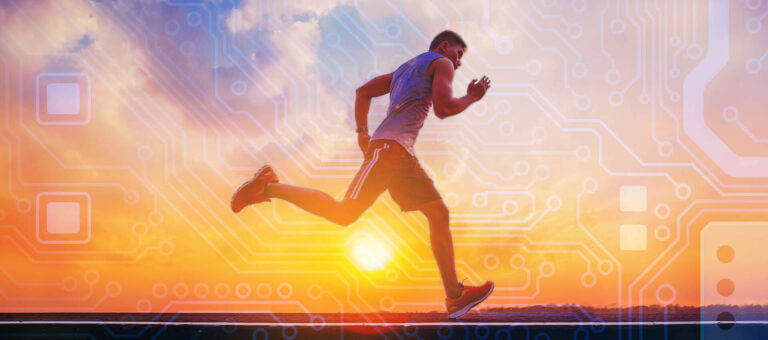 man running a virtual marathon