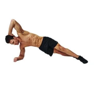 Bodybuilder does side planks