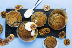 Tray of banana muffins