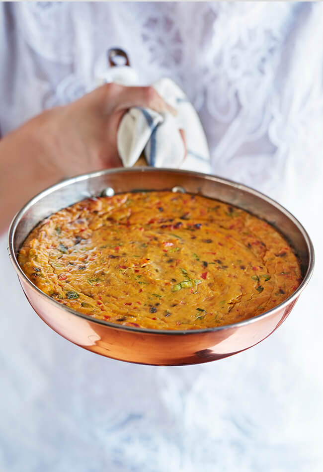 Sweet Potato Frittata in a pan