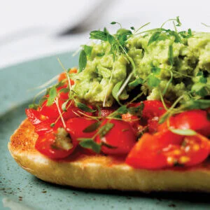 BRUSCHETTA with avocado and tomato