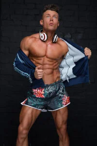 Mike Sullivan posing with shirt off