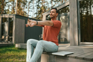 man slowing down and relaxing