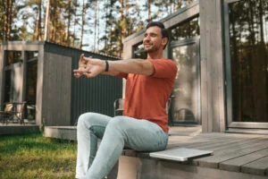 man slowing down and relaxing