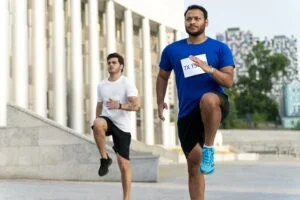 Men warming up for a run
