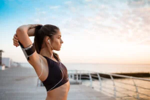 Woman stretches before a jog