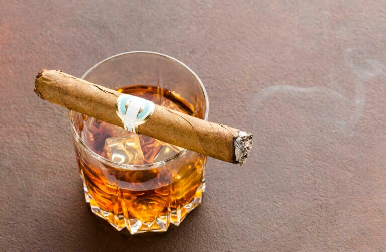 Fine international cigar and whisky