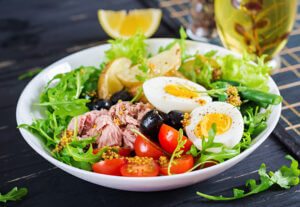 Bowl of tuna and egg salad