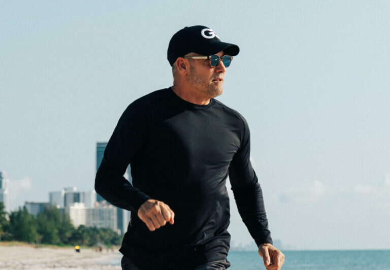 Grant jogging in the sun