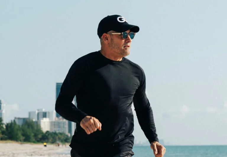 Grant jogging in the sun