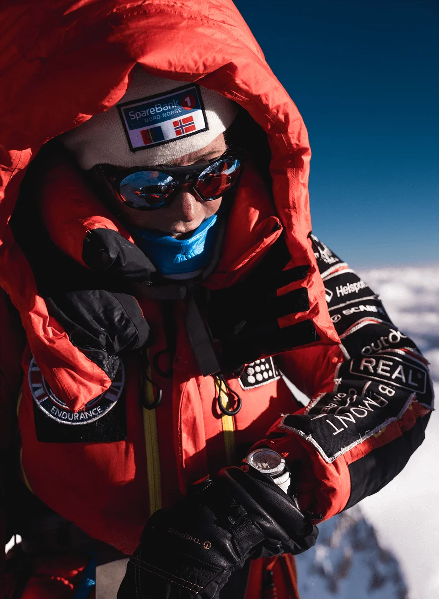 Kristin in mountain climbing clothing